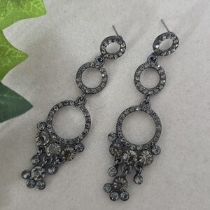 Oxidized Silver Circle Drop Earrings
